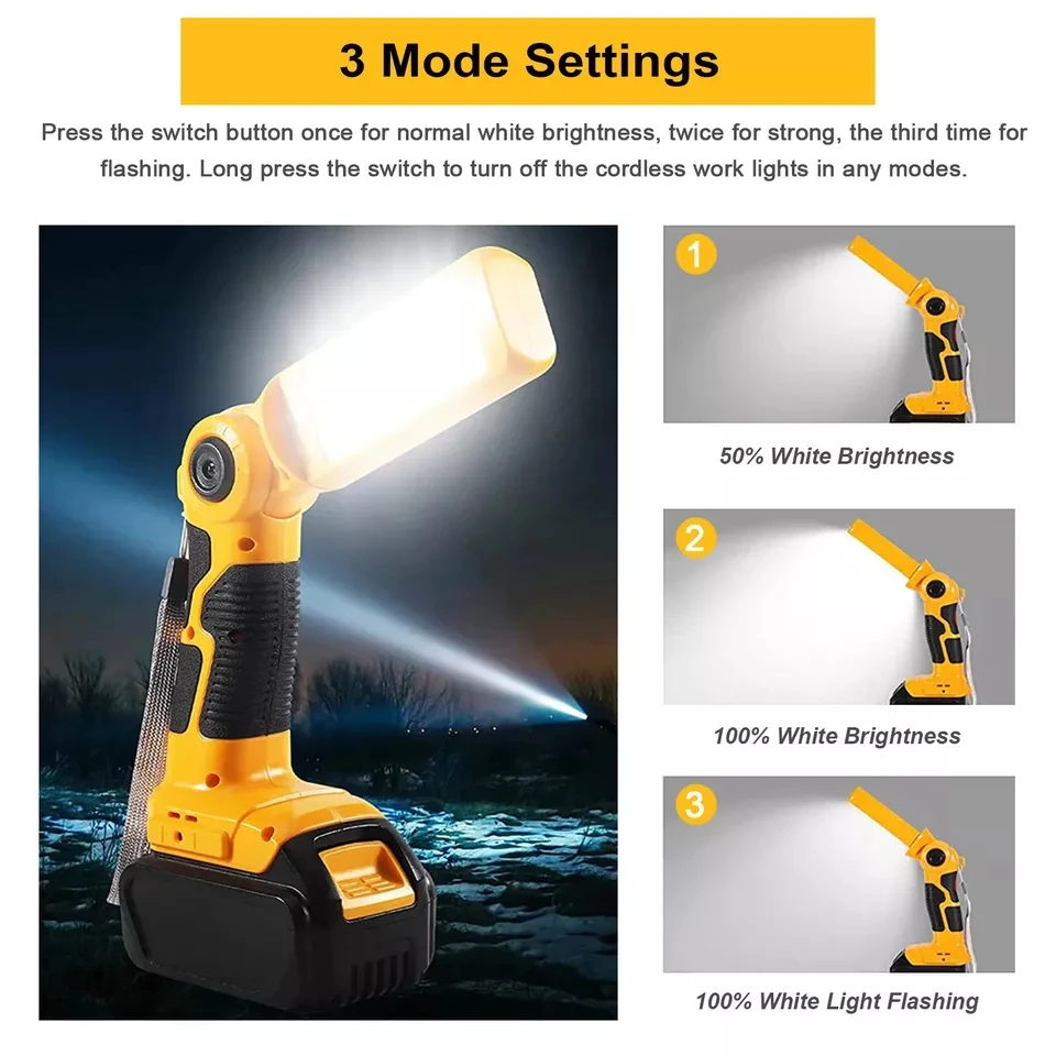 Led Light For Dewalt 18V Li-ion Battery Portable Spotlight Outdoor Work Fishing Handheld Emergency Tool Light No Battery