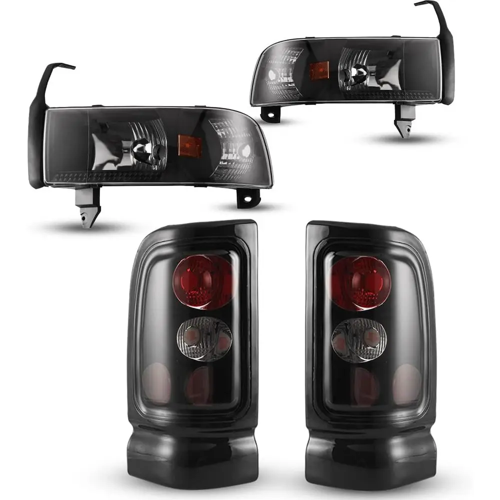 

Фары и задние фонари, совместимые с Dodge Ram 1500 Pickup 1994-2001 гг., 4 шт., черные корпуса, прозрачные линзы, комплект фар + Sm