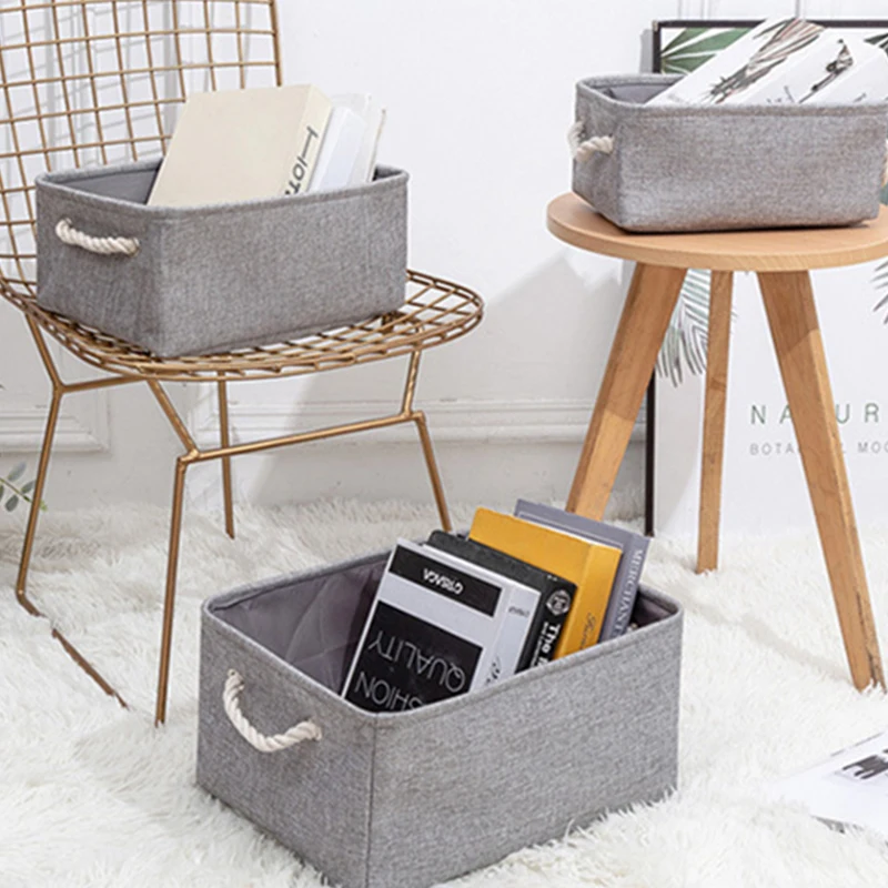 

Foldable Linen Underwear Storage Basket with Side Handles Organizer Box Dustproof Foldable Large Dirty Laundry Basket Storage