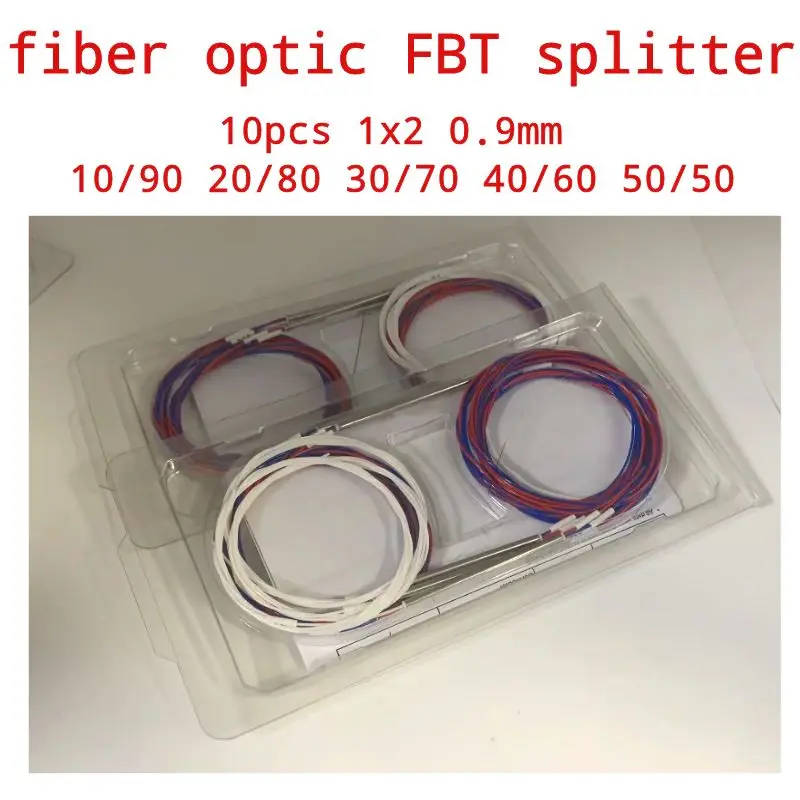 

10pcs 10/90 20/80 30/70 40/60 50/50 1x2 0.9mm Different types unbalanced coupler fiber optic FBT splitter, without connectors