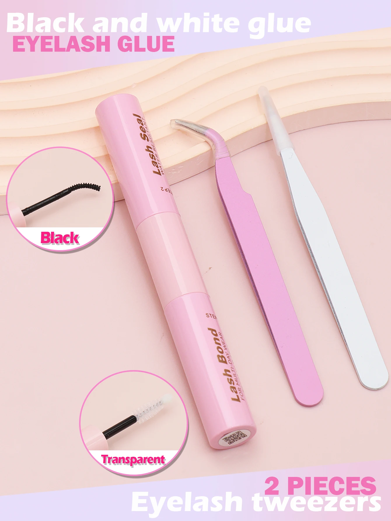 Eyelash set with tweezers and adhesive eyelash tools, complete and convenient eyelash curler and eyelash collection kit