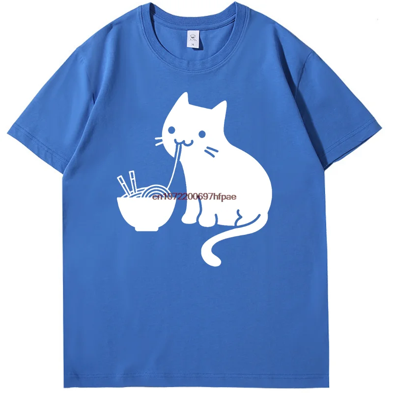 Cute Cat Eating Ramen Fashion Graphic T Shirts Summer Cotton New Shirts And T-Shirts Unisex Streetwear Short Sleeve T Shirt