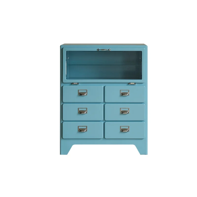

Retro metal chest, dining side, cabinet, bedroom, living room, drawer, storage ins glass display cabinet