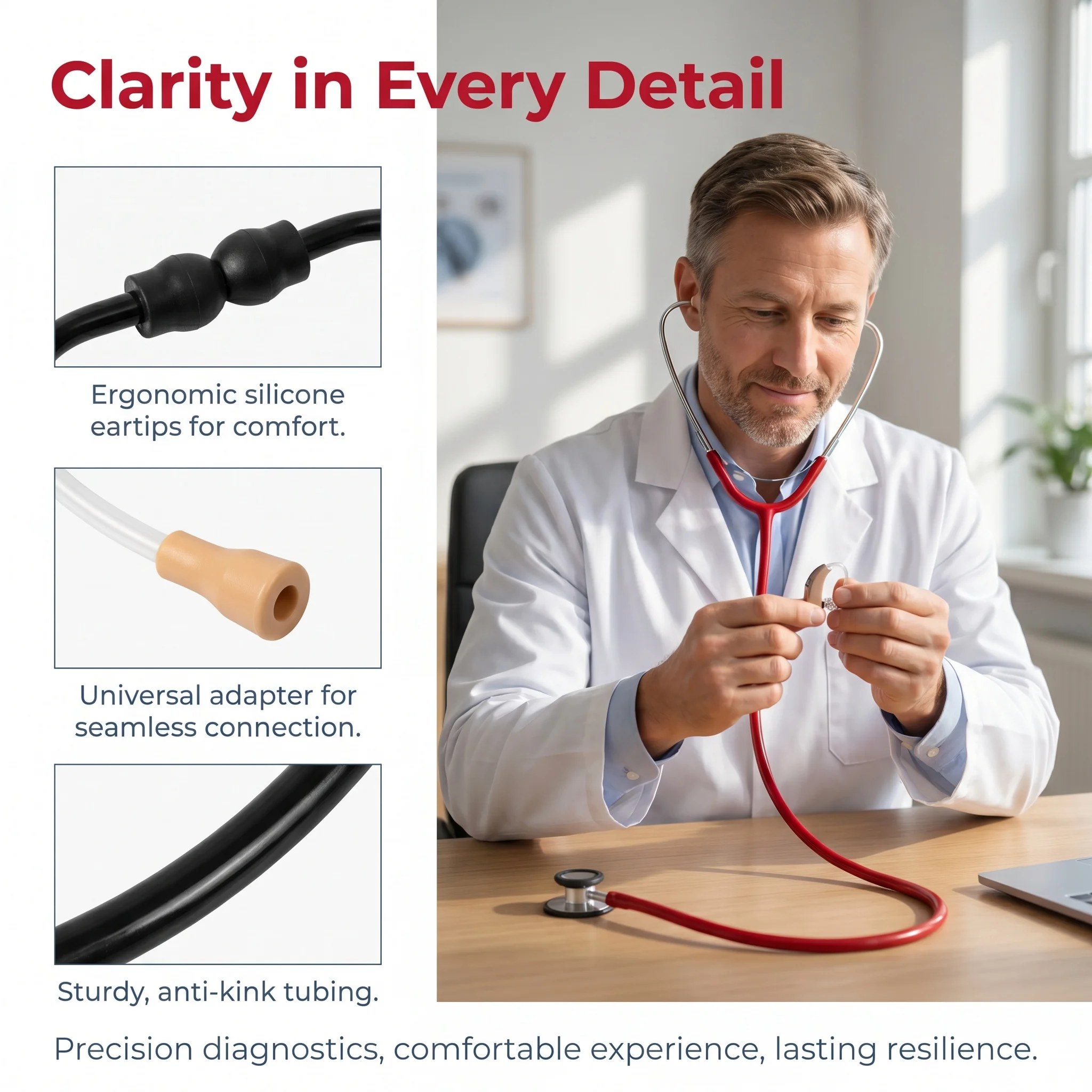 Hearing Aid Test Stethoscope Stetoclip With Built-in Damper Professional Listening Debug Accessory for Hearing Aid Maintenance