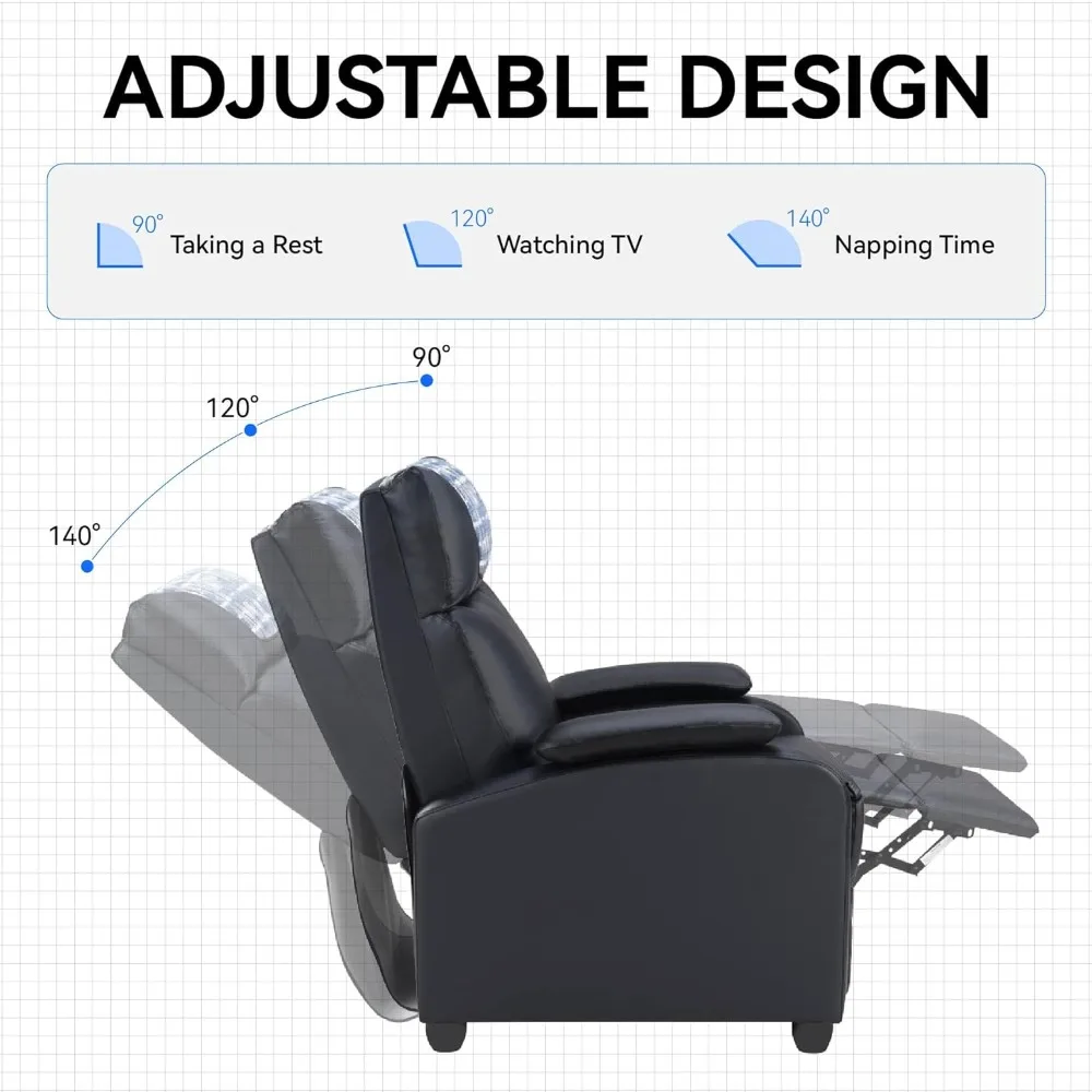 كرسي كرسي حديث مع حامل أكواب وغطاء مسند للرأس، كرسي بذراعين من جلد البولي يوريثان الأسود مع مسند للقدمين ممتد