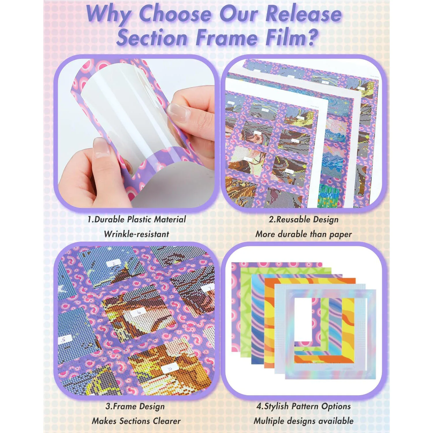 30PCS Diamond Painting Alignment Tools 10cm Reusable Release Film Protective Frame 6 Patterns Sticky Guide For DIY Crafts Kit view 4