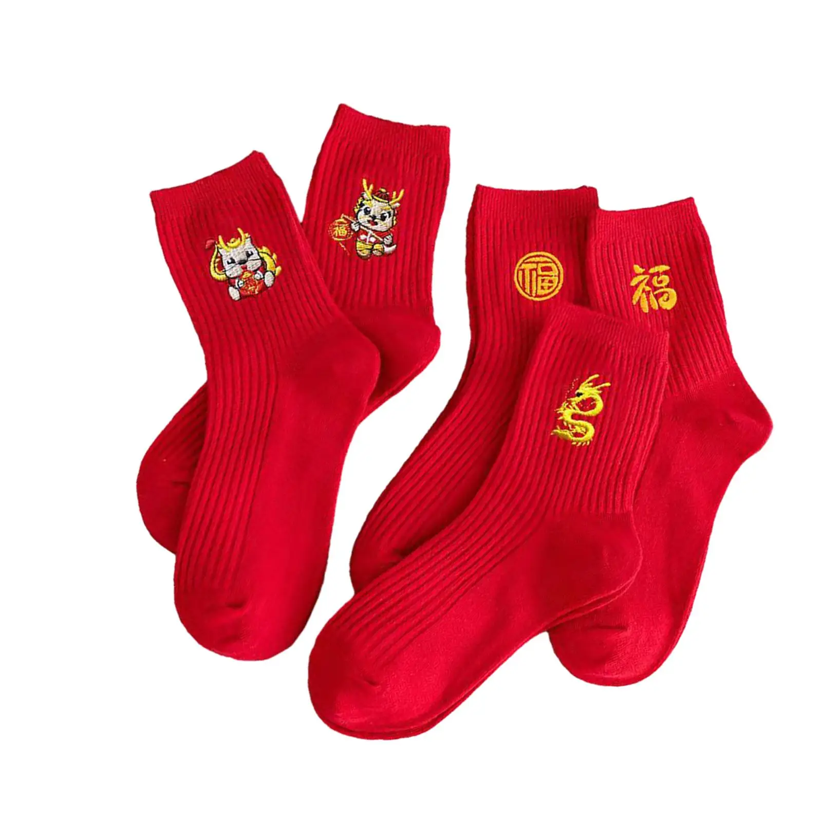 

5 Pairs New Year Crew Socks Fall/Winter Socks Elastic Comfortable Casual Mid Calf Socks for Spring Festival Birthday Christmas