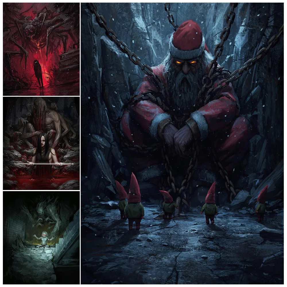 

The Sealed Demons,Abstract Wall Art,Canvas Painting,Rebellion Of The Christmas Dwarfs,Fantasy Art Poster Print Home Decoration