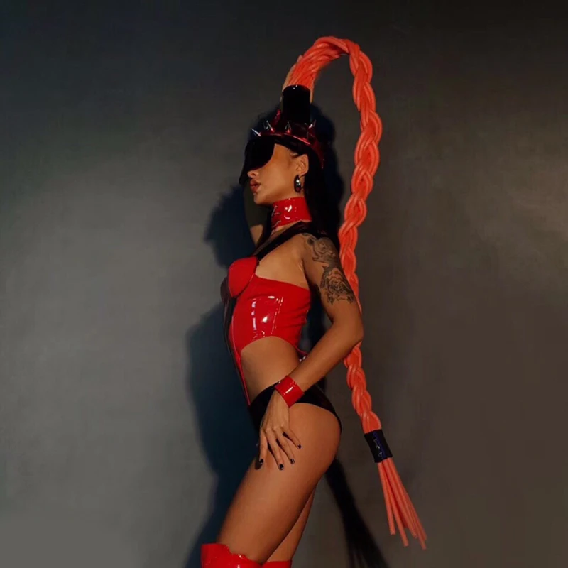 ナイトクラブゴーゴーダンス服セクシーなクラブウェアリベット帽子ドラッグクイーンコスチューム Pu レザーボディスーツカーニバルレイブ衣装 yj461