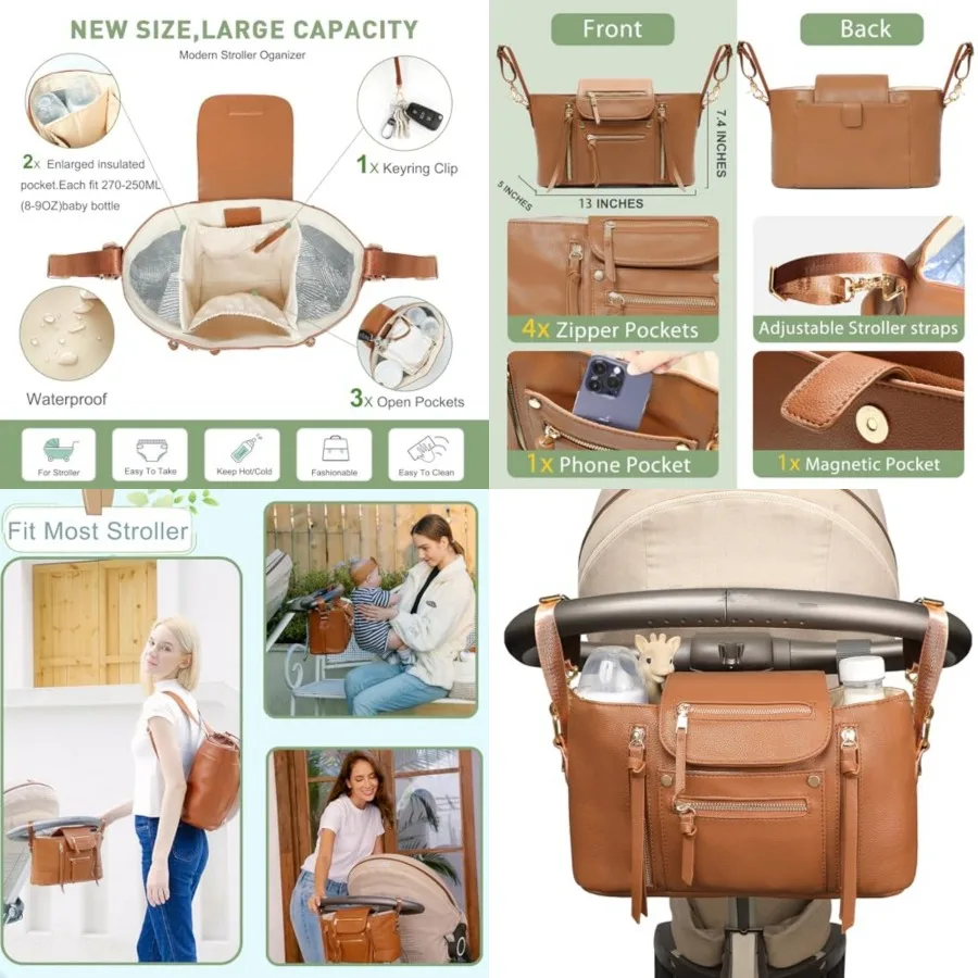 

Universal Stroller Organizer with Insulated Cup Holder Stroller Caddy Baby Storage Bag with Adjustable Strap, Fits for Baby Car