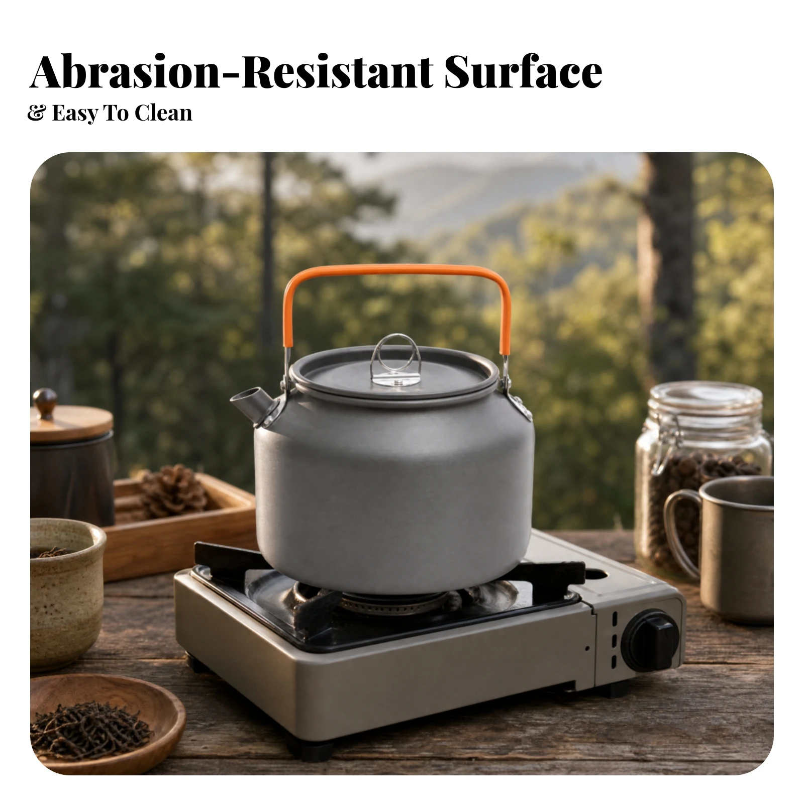 Hard-Anodized Aluminum Camping Kettle Portable Outdoor Tea Kettle Camp Coffee Pot Scratch-Resistant Cookware Non-Electric