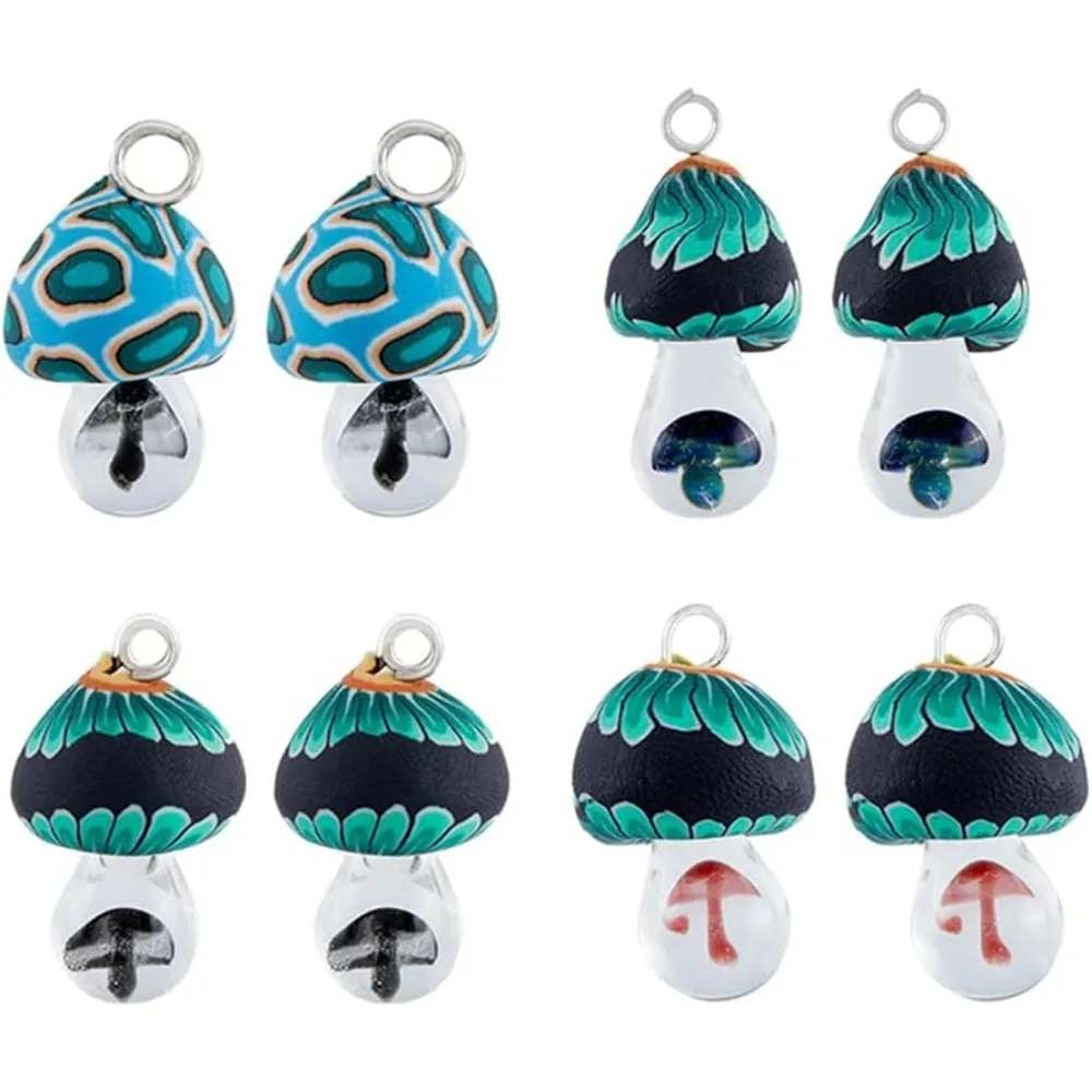 8Pcs 4 Colors Alovely Mushroom Pendant Charms Polymer Clay Jewelry Finding Charm Lampwork Glass Charms with making kit