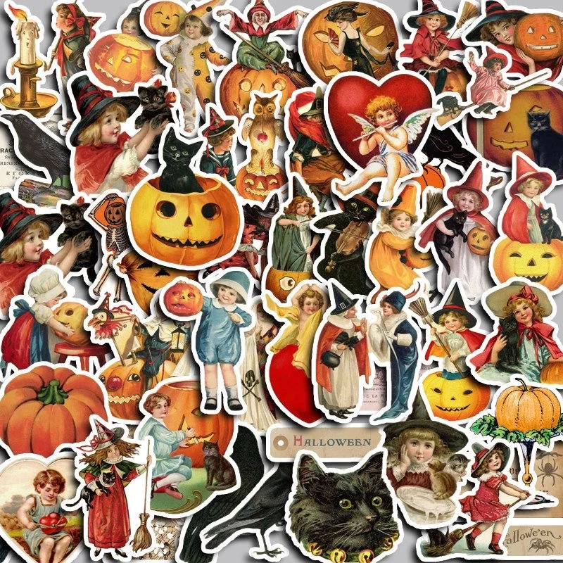50PCS Retro Halloween Stickers Terrifying Pumpkin Luggage Phone Graffiti Laptop Wall Scrapbook Motorcycle DIY Gifts