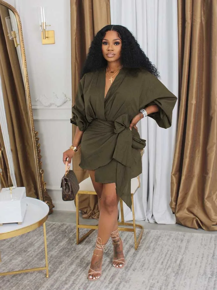 Casual Women\'s Dresses Fall Sexy and Elegant Dress for Full Sleeves Draped Short Dresses Type Robe Wholesale Dropshipping