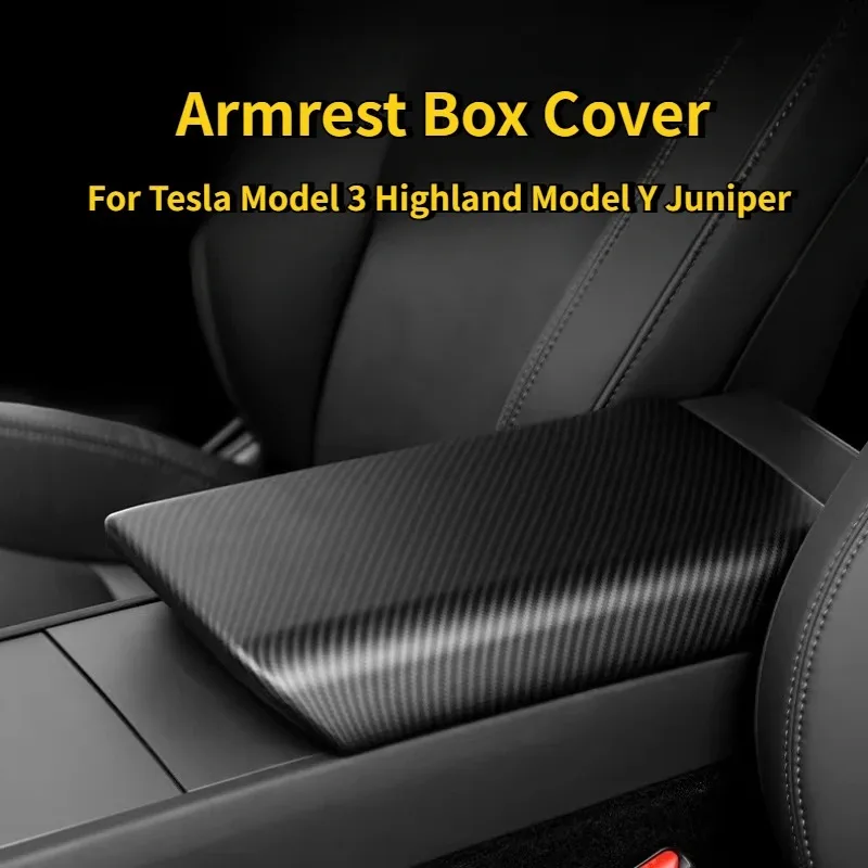 

For Tesla Model Y Juniper 2025 Model 3 Highland Carbon Fiber ABS Case Center Console Arm Rest Lid Central Armrest Box Pad Cover