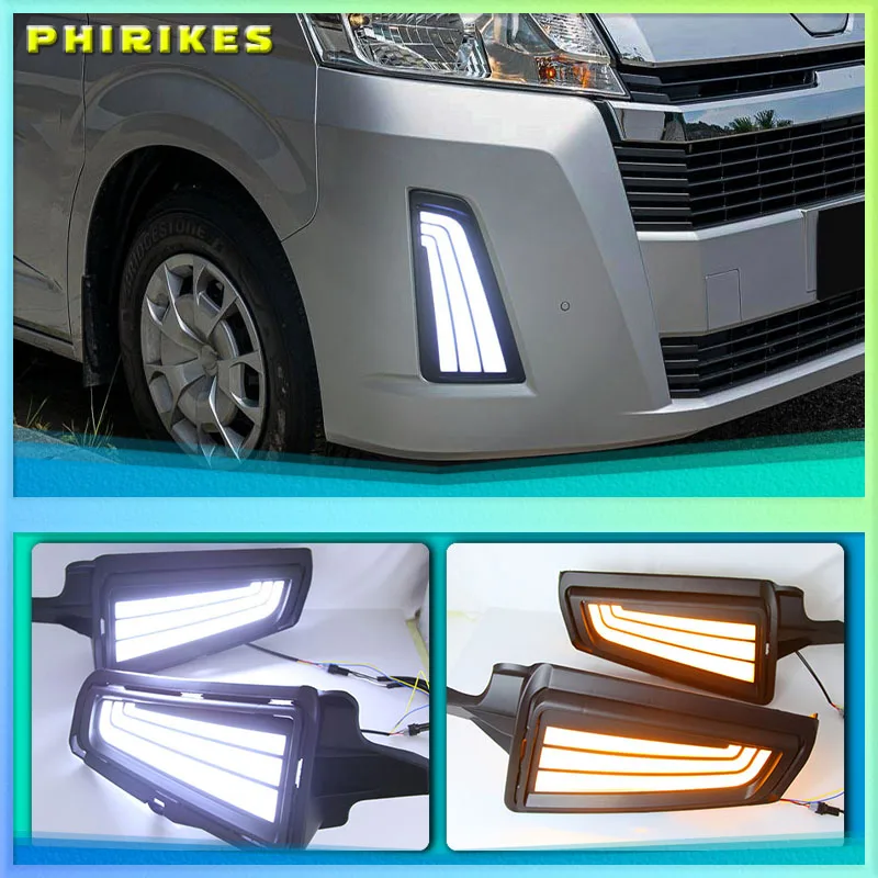 

2Pcs for Toyota NEW Hiace 2019 2020 Car LED DRL Daytime Running Light fog lamp Decoration With Flowing Turn Signal