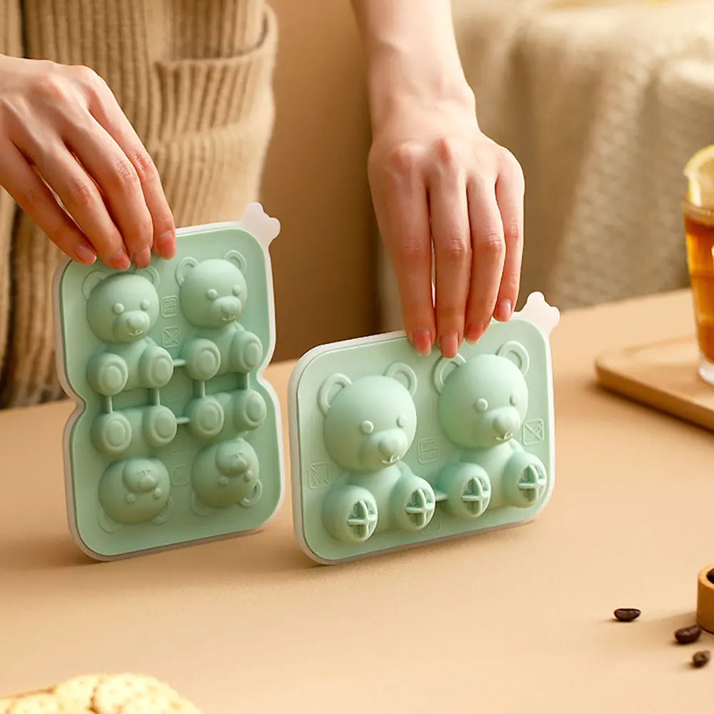 Silicone world DIY 4/2 Cute Bears Shape Ice Cube Silicone Mold Ice Grid Home Kitchen Ice Cream Molds Ice Ball Ice Making Box