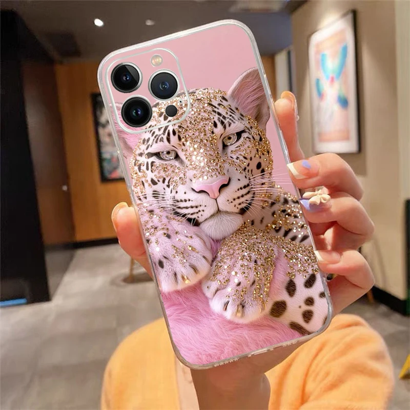 

Phone Case Carcasa Funda For iPhone 17 Pro Max Air 16 15 14 13 Pro Max 15 16 Pro 15Plus Pink leopard Animal Print Case