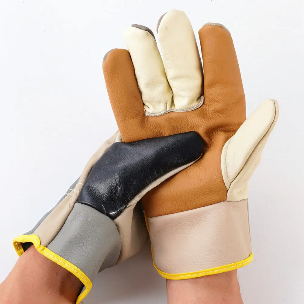 Short Cowhide Welding Gloves Industrial Safety Protective Gear For Lianfang Construction Machinist Driving Use