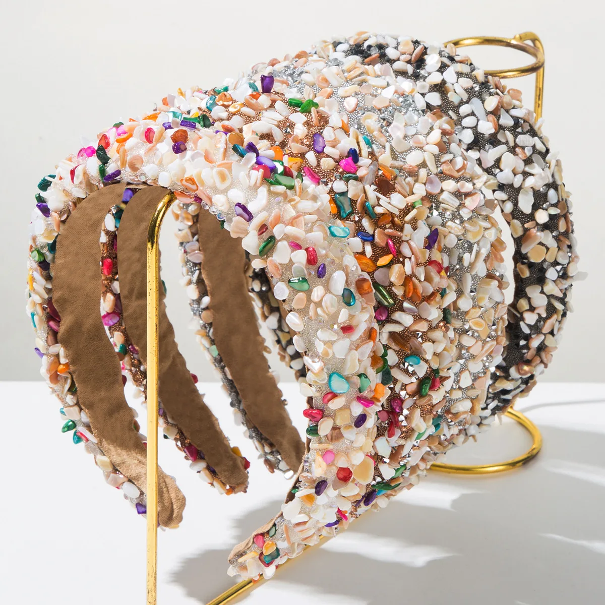 Cross Border New Exaggerated Holiday Style Mixed Seashell Sponge Wide Edge Fashionable Headband Accessories Wholesale