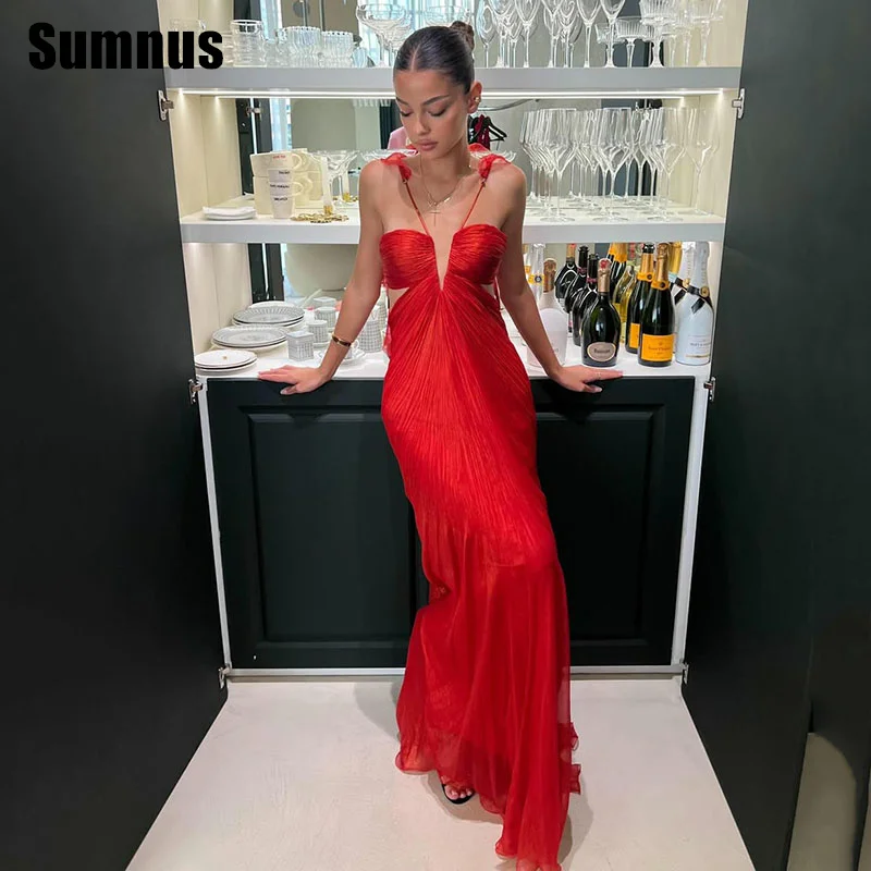 

Sumnus Modern Mermaid Prom Dress Pleats Backless Sleeveless Floor Length 2025 Evening Dress فساتين سهرة Customized