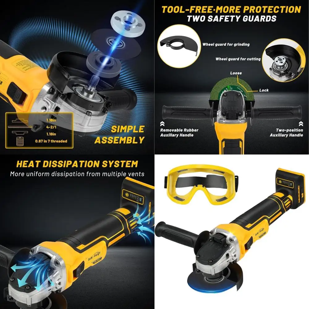 

Аккумуляторная угловая шлифмашина 20В с бесщеточным двигателем и 3-скоростным управлением до 10000 об/мин для резки, шлифовки и полировки