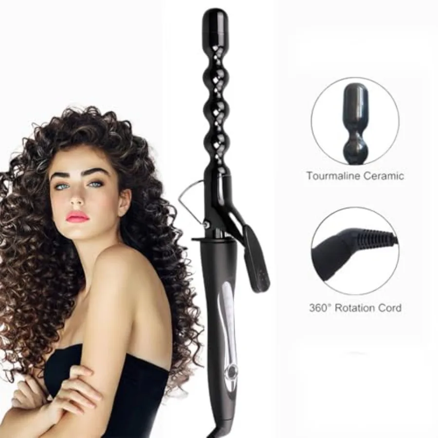 Electric 1 Inch Ceramic Curling Wand for Long Hair 25mm Round Barrel Fast Heating Beach Waves Styling Tool with Heat Protection