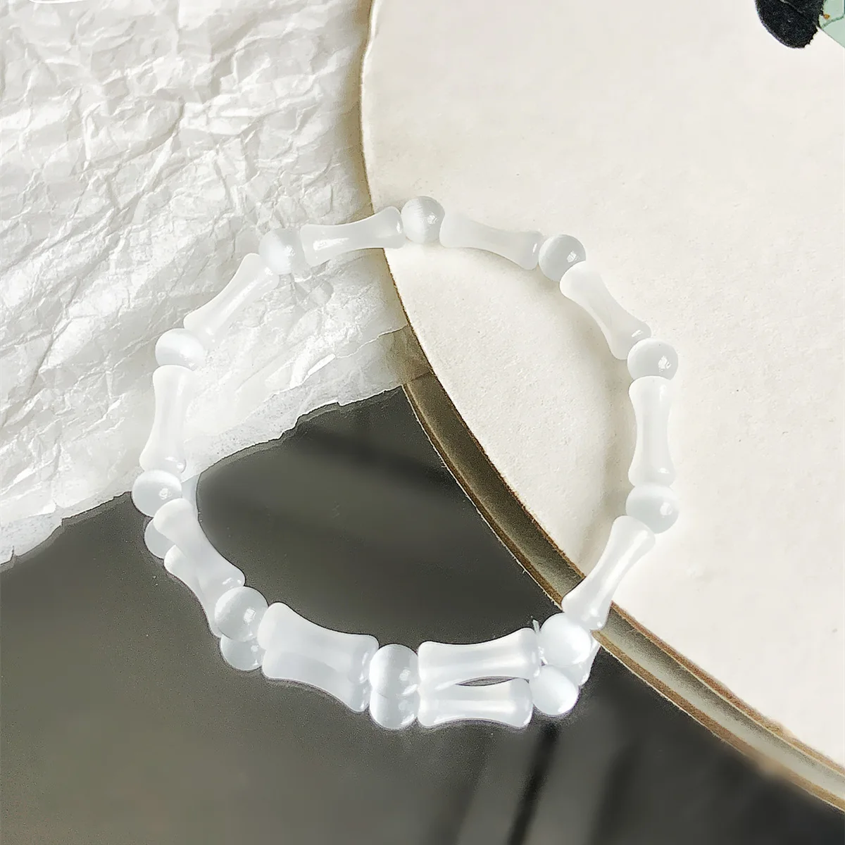 100pc Transparent Glass Bamboo Joint Beaded Imitation Jade Glass Loose Beads Diy Earrings, Bracelets, Necklaces Accessory Materi