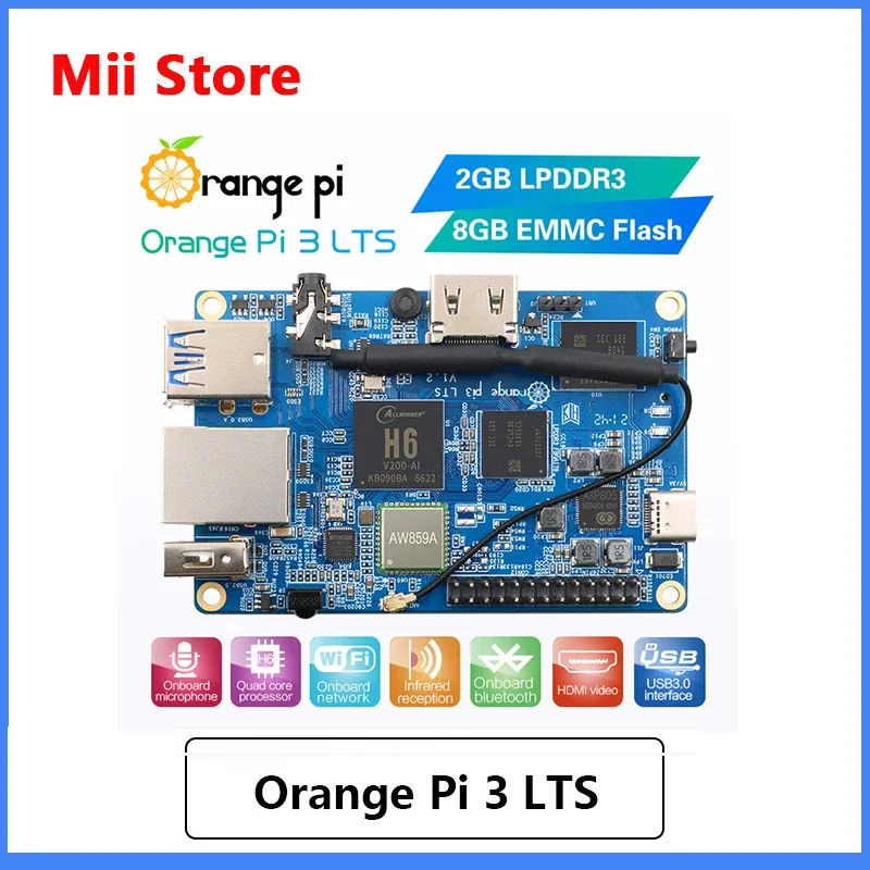 

Orange Pi 3 LTS 2G8G EMMC with HDMI+WIFI+BT5.0, AllWinner H6 SoC,Open Source Board Computer,Run Android 9.0/ Ubuntu/ Debian OS