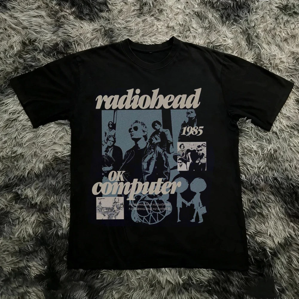 Radiohead The Bend Cat Graphic Print Short Sleeves T-shirt Men Women Summer 90s Retro Rock Music T-shirt Casual Y2K Streetwear