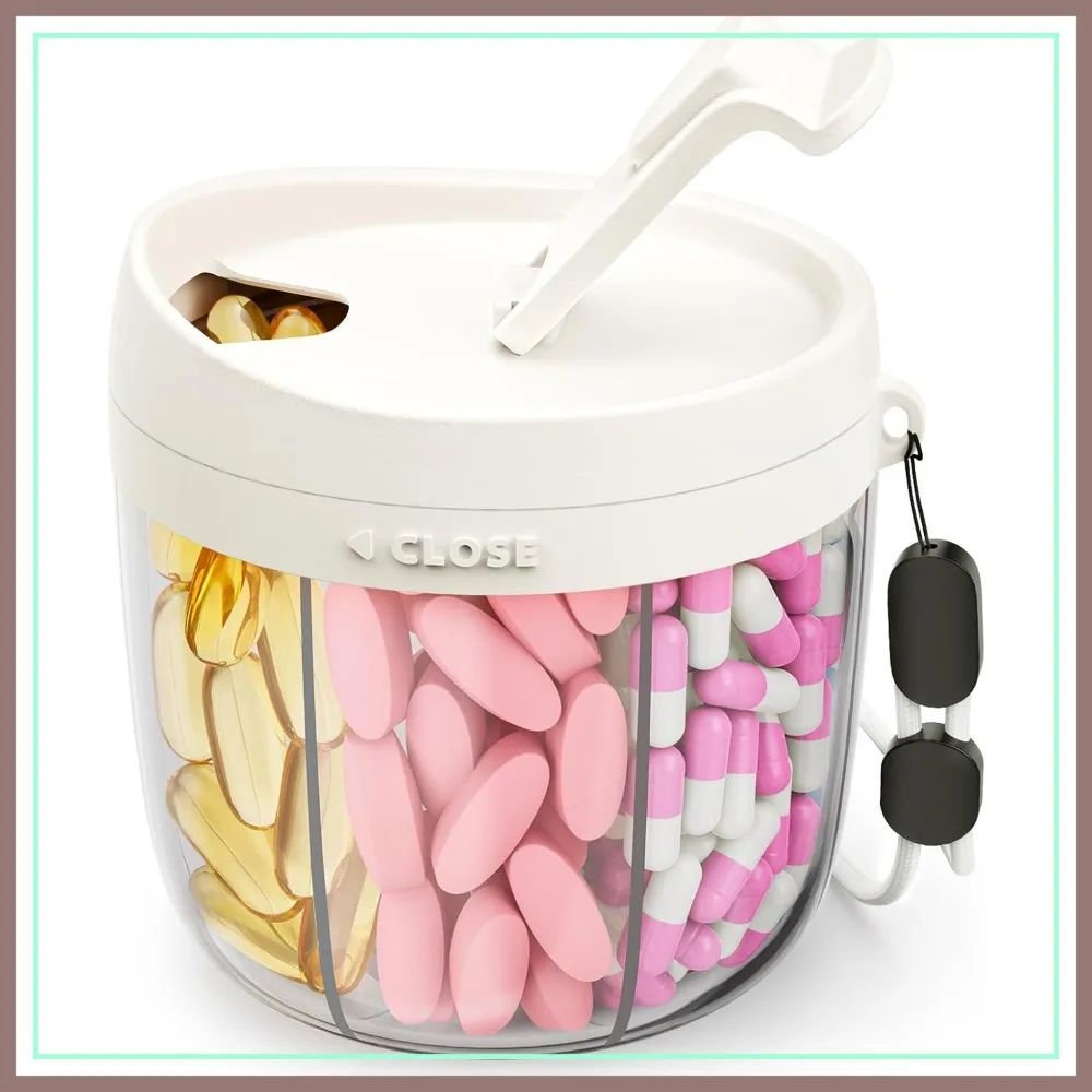 

7-Compartment Pill Organizer with Wide Opening, Portable Travel Pill Dispenser, BPA-Free, White