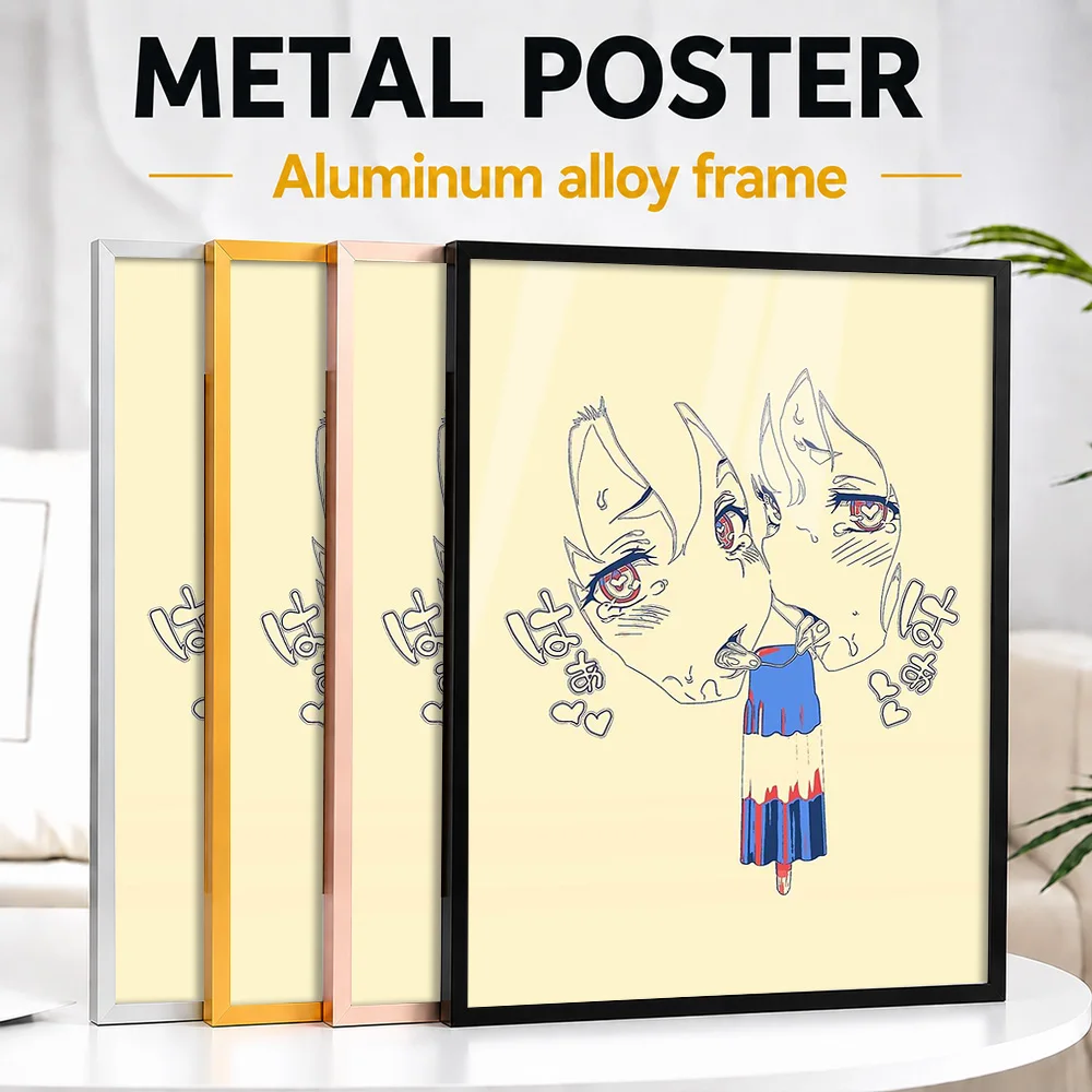 Impresión Metálica Enmarcada de Chica Escolar Anime Kawaii, Foto Personalizada, Arte de Pared Estilo Otaku Moderno para Configuración de Juegos, Regalo Premium para Coleccionistas