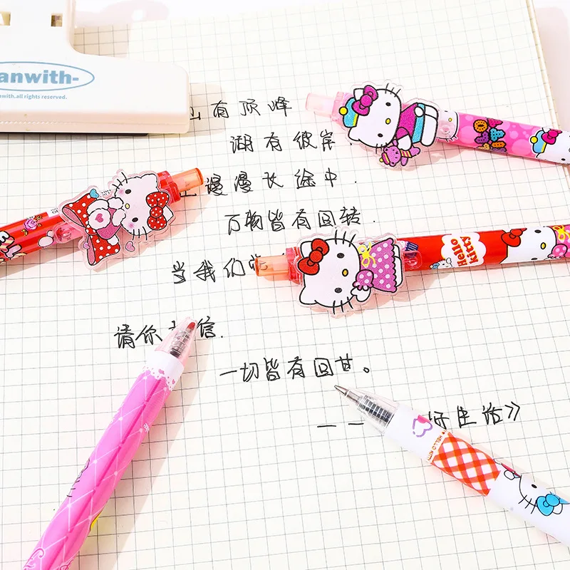 Creative Cute Cartoon Hello Kitty Acrylic Patch 0.5mm Press And Play Cartoon Design Gel Pen Student Supplies Signature Pen
