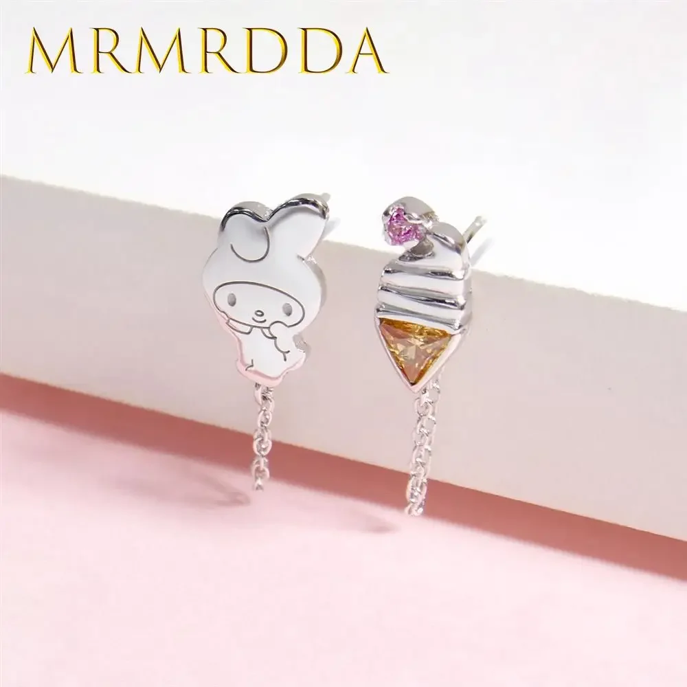 S925 Silver Sanrio Series My Melody Flash Diamond Crystal Stud Earrings