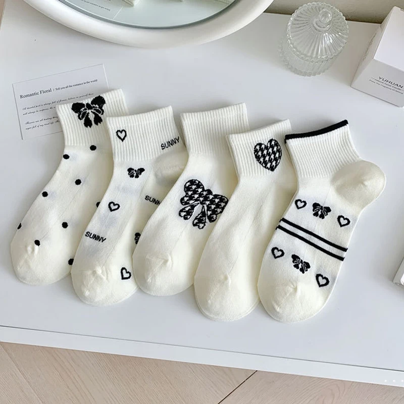 

Women's Socks Spring Summer New Bow Fashionable Kawaii Cute Sweet Short Tube Socks Breathable Comfortbale Cotton Socks For Girl