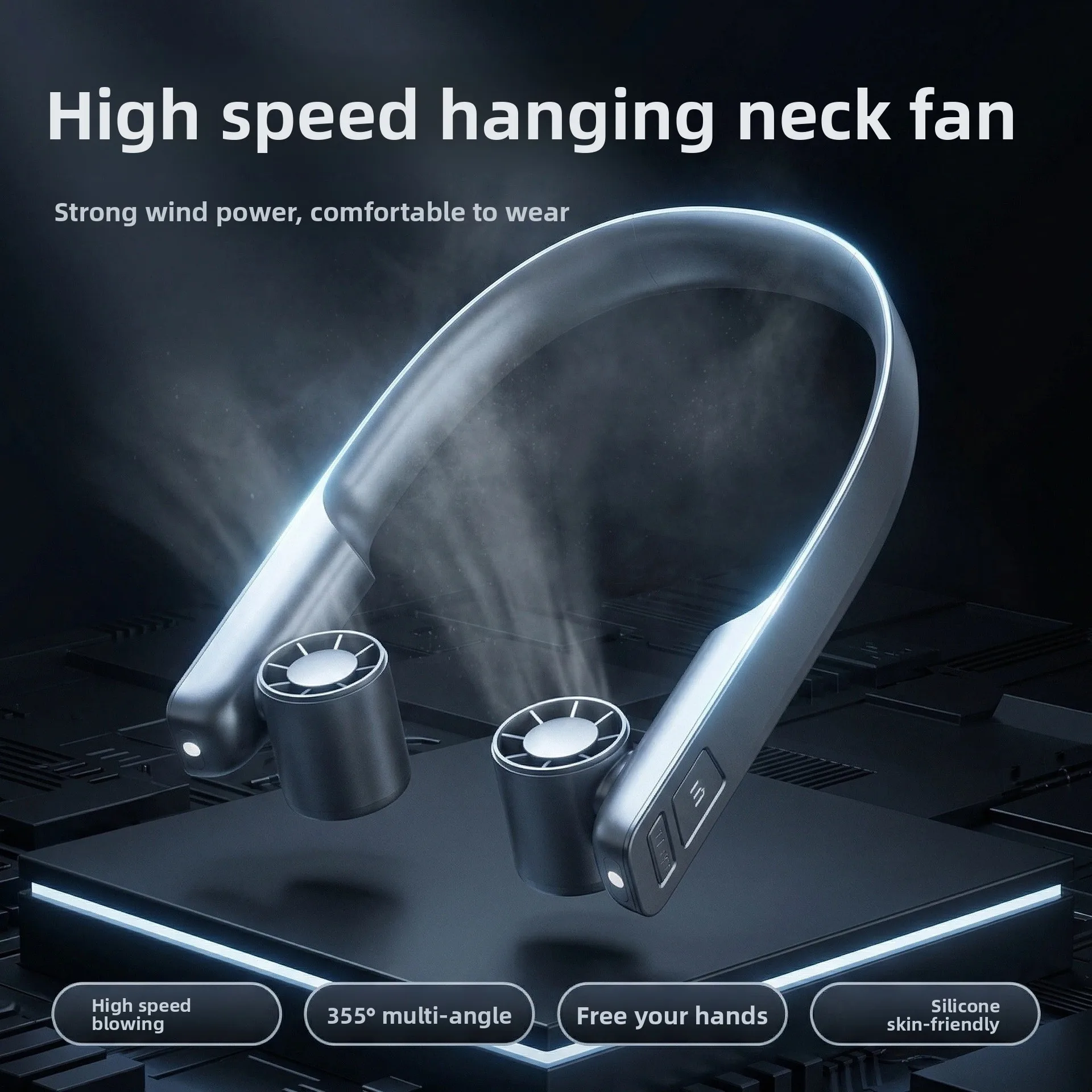 Portable Bladeless Neck Cooler, 2026 High Speed Fan with Lighting for Outdoor Daily Use