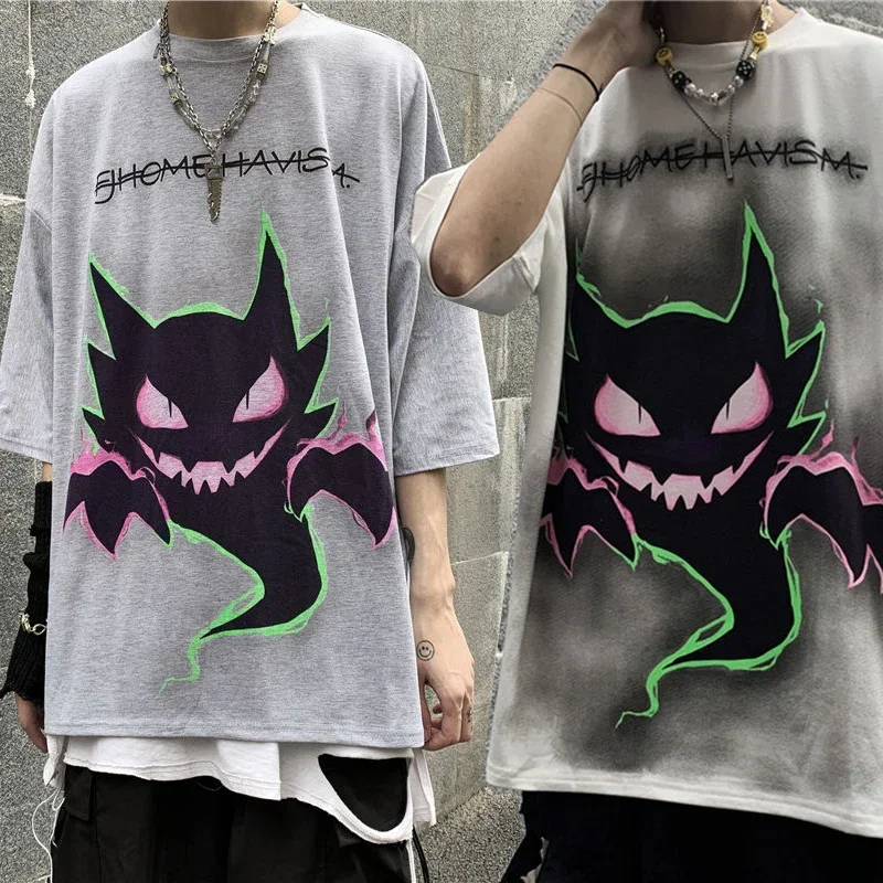 Pokemon Gengar Dark Mourning Short-sleeved T-shirt Female Summer Street hip-hop Tide Brand Loose Couple Student Net Red Same Top