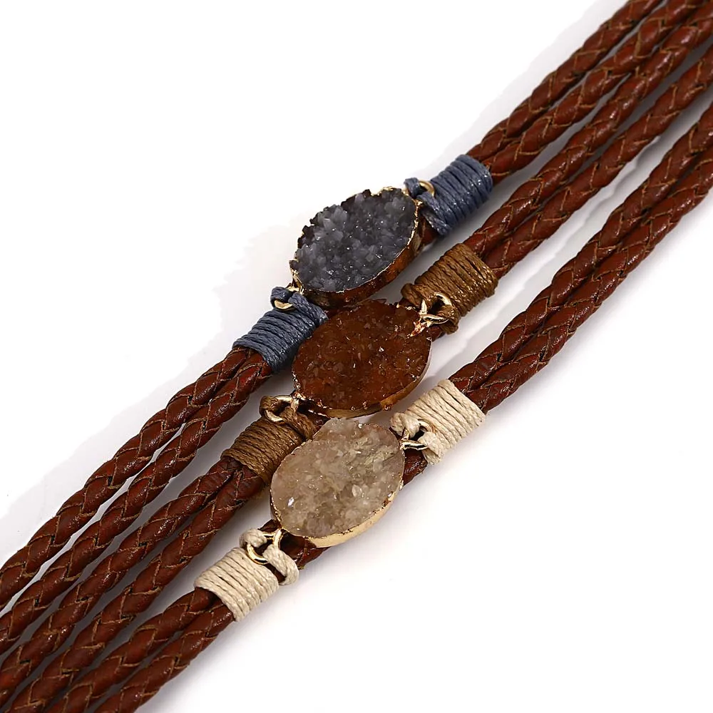 ALLYES Vintage Natural Stones Leather Bracelet for Women Men Boho Handmade Braided Multilayer Winding Wrap Bracelets Jewelry