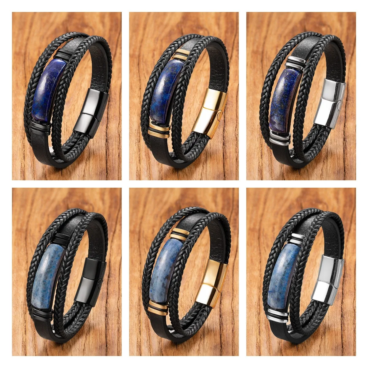 Nieuwe Natuurlijke Lapis Lazuli Steen Armband Homme Zwart Lederen Touw Hoge Kwaliteit Cadeau voor Vriendje Energie Healing Sieraden voor Man