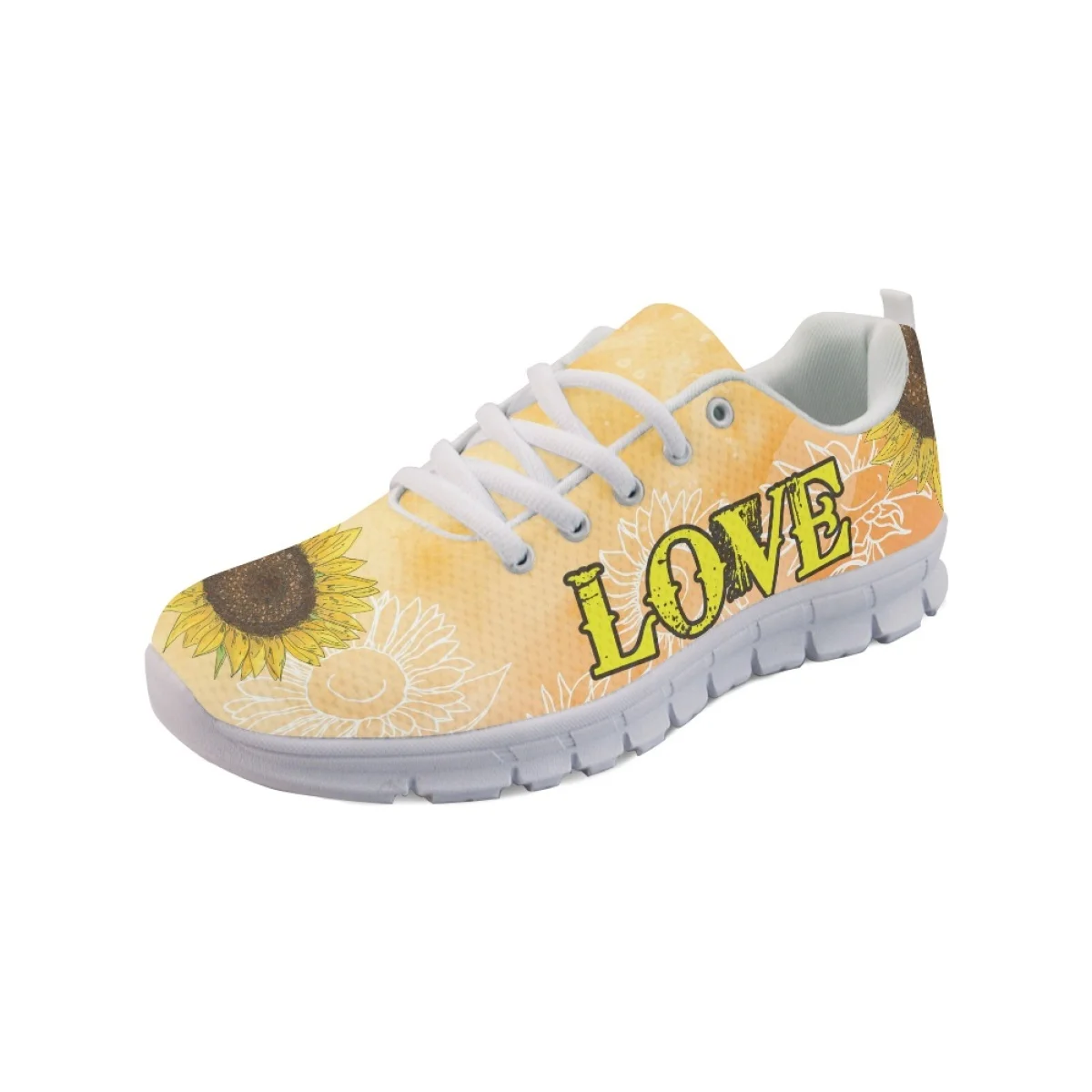 INSTANTARTS New Casual Sneakers Peace And Love Sunflower Design Flat Shoes for Women Wear Resistant Vulcanized Shoes Chaussure
