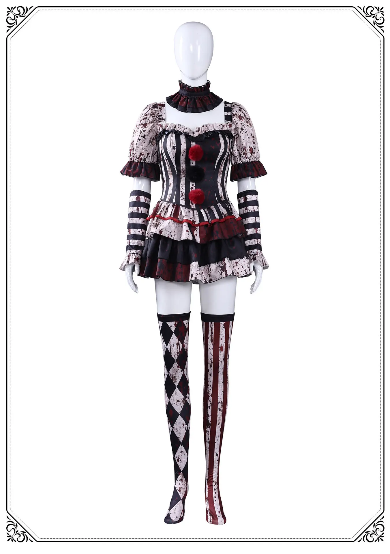 Combinaison Clown Sanglant Femme – Tenue de Cirque Gothique Rayée – photo 14