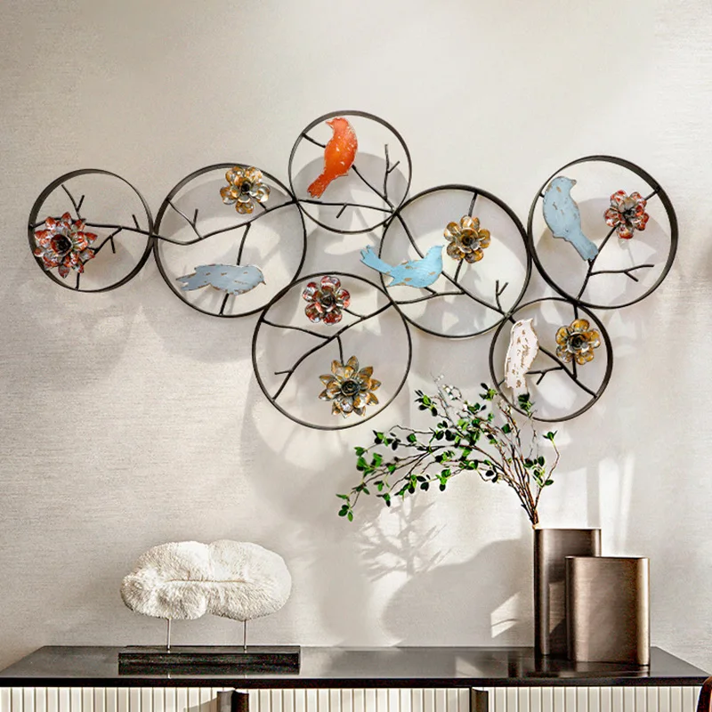 Flower and Bird Three-dimensional Iron Wall Hanging Creative Restaurant Bedroom Headboard Decoration Living Room Wall Decoration