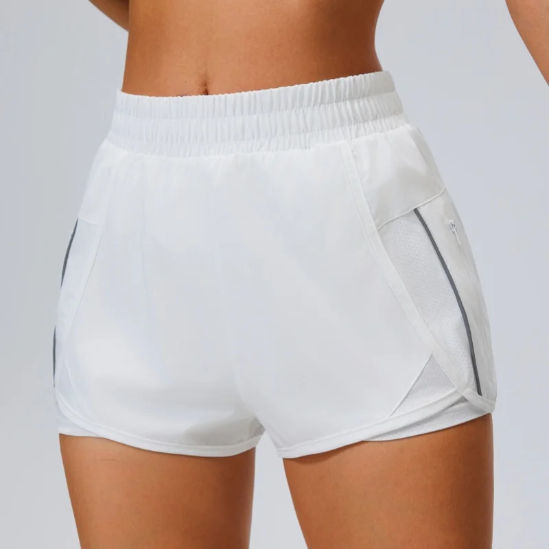 2-In-1 Sport Shorts Activewear Fake Two-Piece Elastic Waist Women Running Shorts Summer Pockets Quick Dry Fitness Tennis Shorts