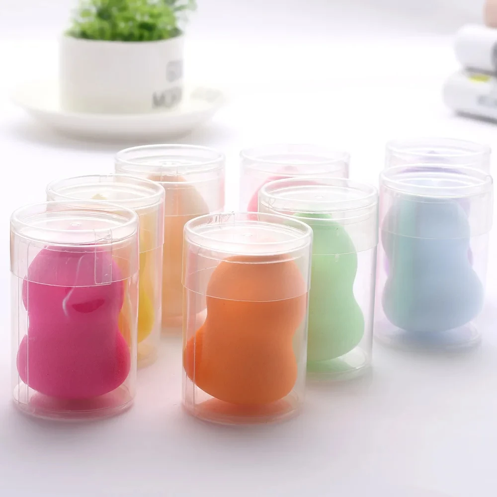 Spugna per trucco con LOGO personalizzato da 50 pezzi con scatola rotonda trasparente da 40*60mm Beauti Cosmetic Puff Make Up Tools Soft Wholesale