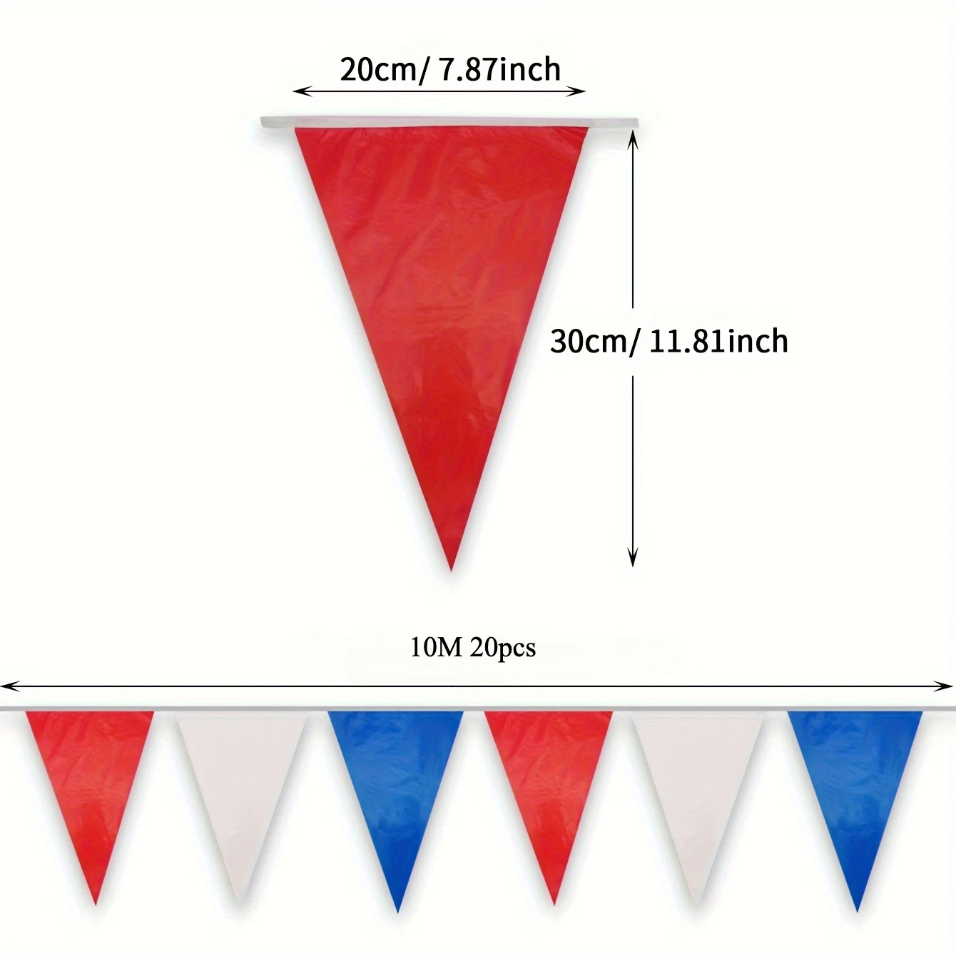 1 Stück patriotische rot-weiß-blaue Wimpelkette mit amerikanischer Flagge, langlebiger PE-Kunststoff für Feierlichkeiten zum Unabhängigkeitstag – Detail 3