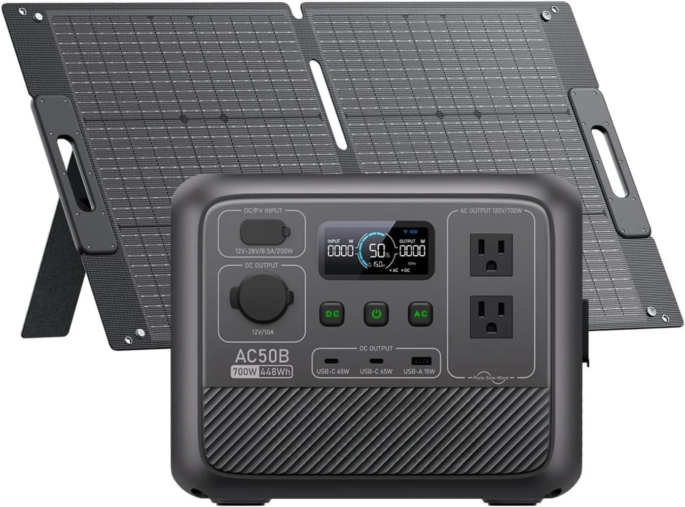 AC50B Portable Power Station with 100W Solar Panel Included (Ships Separately), 448Wh/700W Solar Generator,