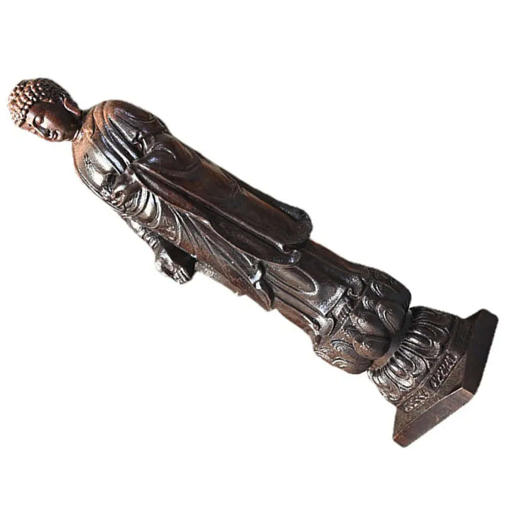 Wood Buddha Standing on Lotus Statue Retro Desktop Buddha Decor Exquisite Wood Sculpture Home Decoration Buddhist Gift - view 6