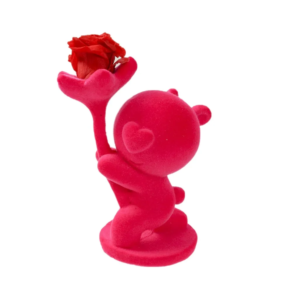 

Artificial Bear Holding Flower Statue Handmade Decoration Flocking Animal Bear Figurine Collectible Handicraft