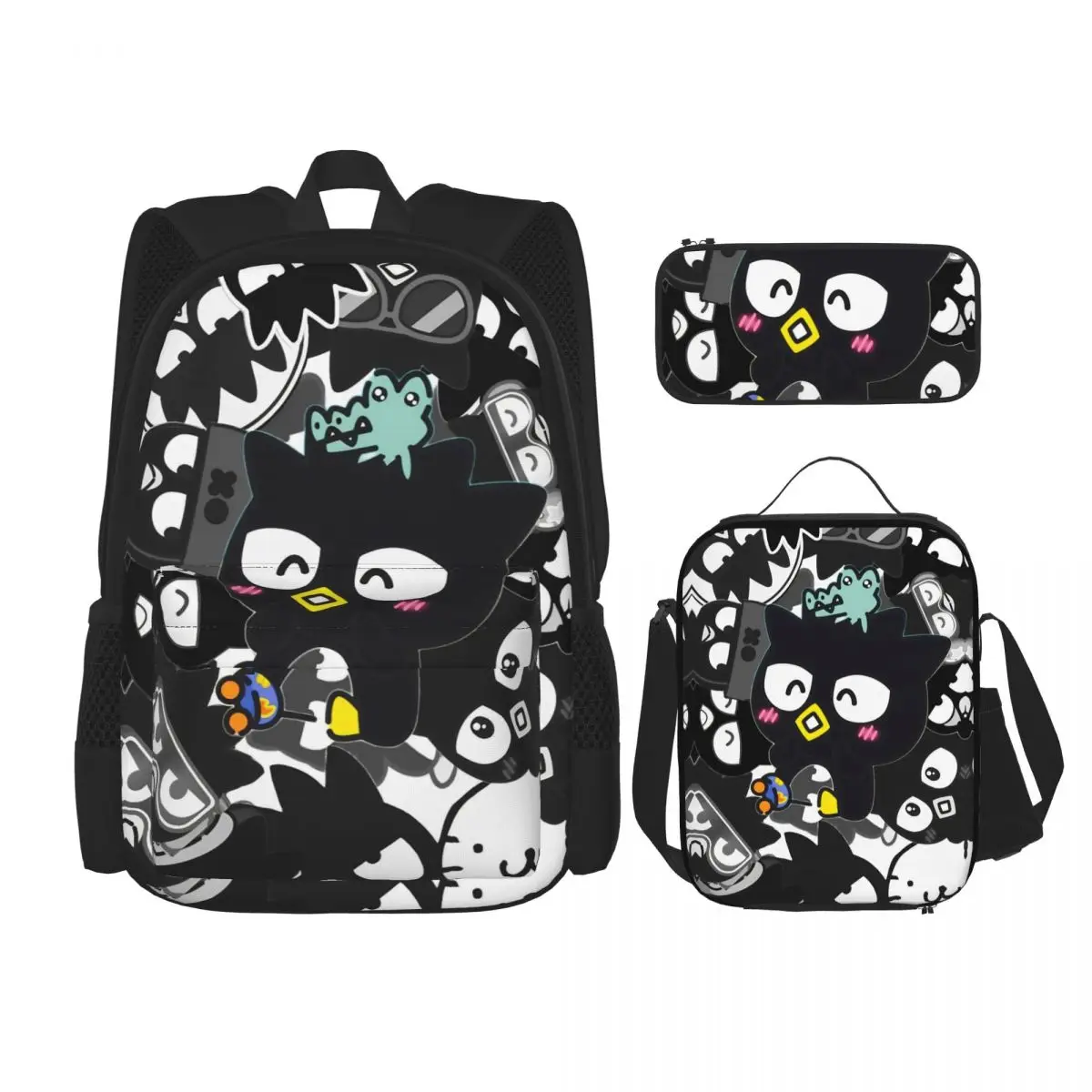 

Badtz Maru Black Penguin 3pecs/set Backpack for Boys Girls Laptop Shoulder Bag Lunch bag Pencil Case