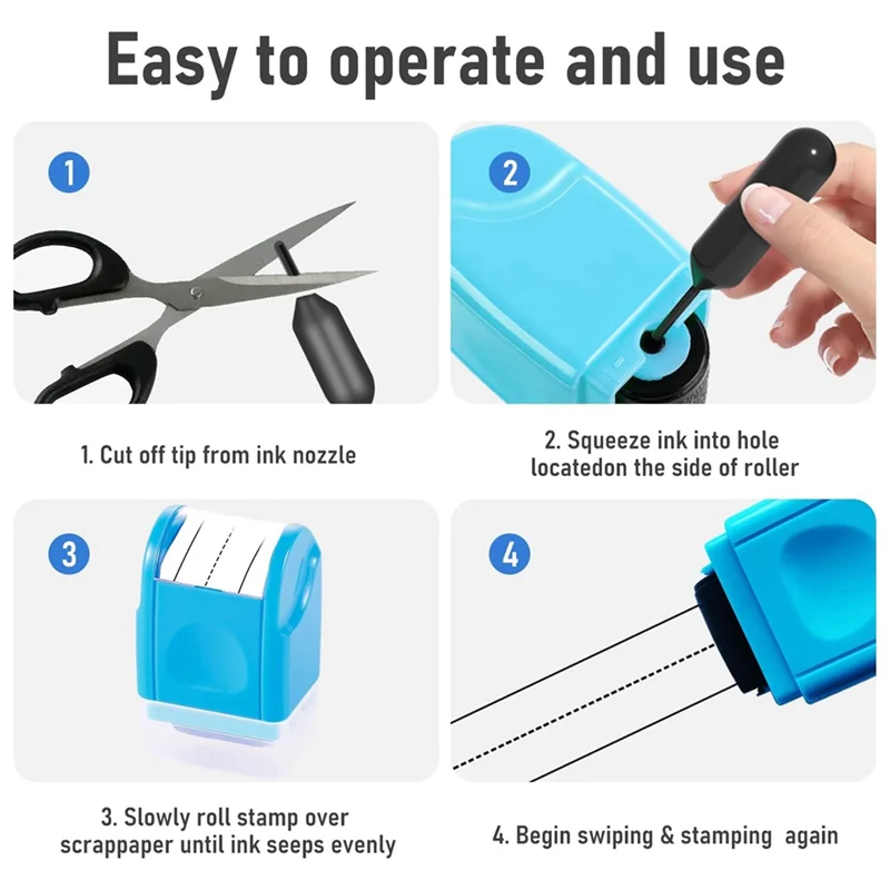 Upgraded 2PCS Dashed Handwriting Lines Roller Stamp Self-Inking Practice Line Roller Stamp With 3 Refills,Blue